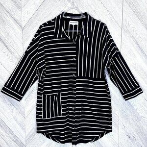 Neon Buddha Liberty Shirt Womens Medium Black Opposite Stripe Lagenlook Top